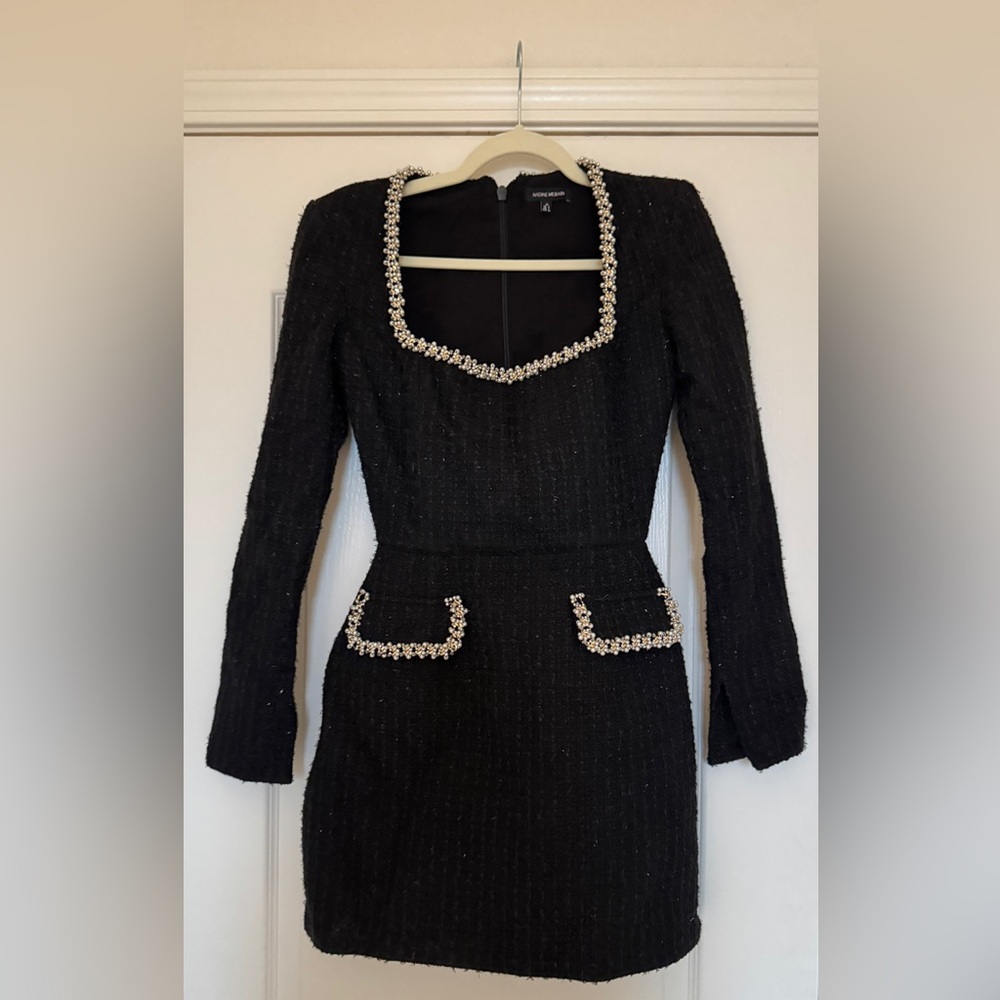 NADINE MERABI Black Long Sleeve Dress with White Accents